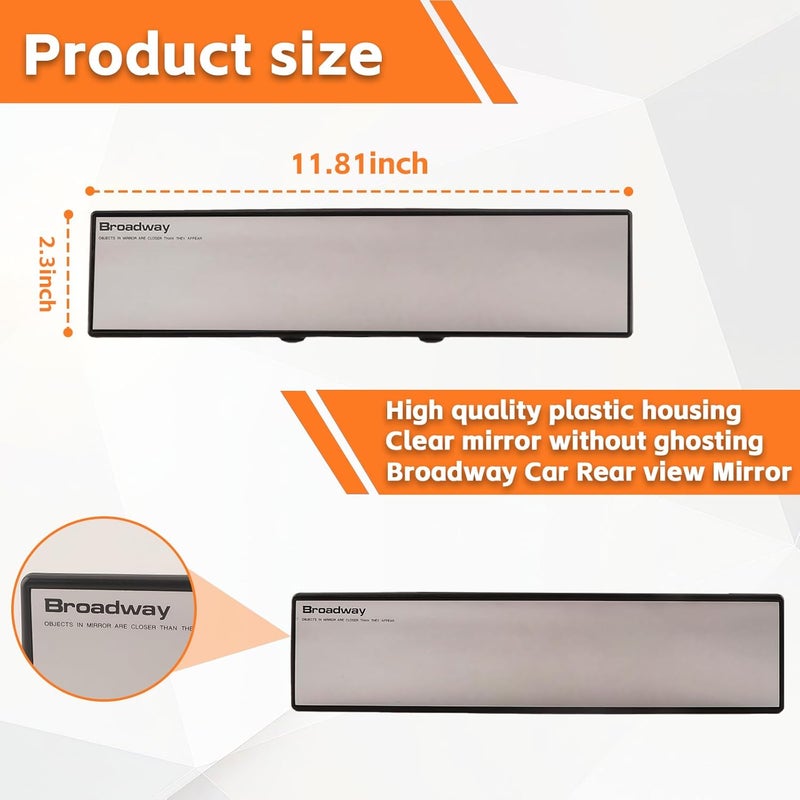 NINGFIST Broadway Car Rear View Mirror HD Anti Glare Universal 12 Inch large Field of View Panoramic Rearview Mirror with Wide Angle Blue Tint for Car SUV and Truck12 Inch White - Image 3
